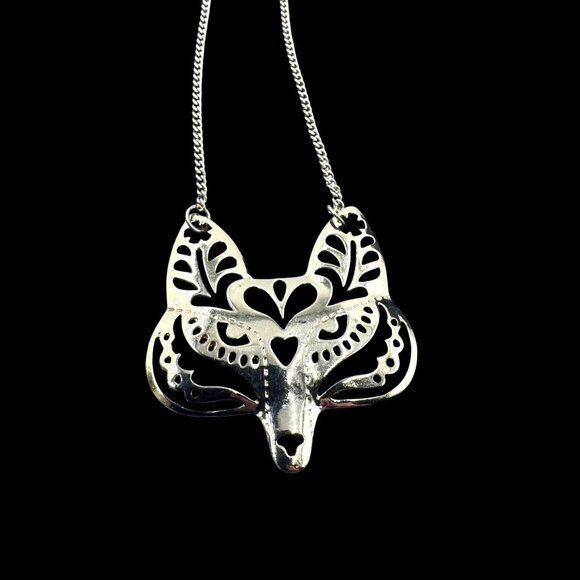 Tibetan Gold Tone Fox Mask Cut Out Bohemian Long Layering Necklace w/34" Chain - Picture 10 of 12